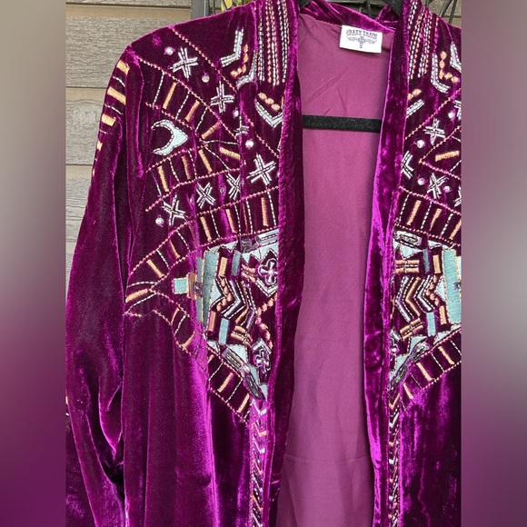 Crazy Train Purple Velvet Beaded Embroidered Western Duster Kimono Jacket S - Picture 12 of 16